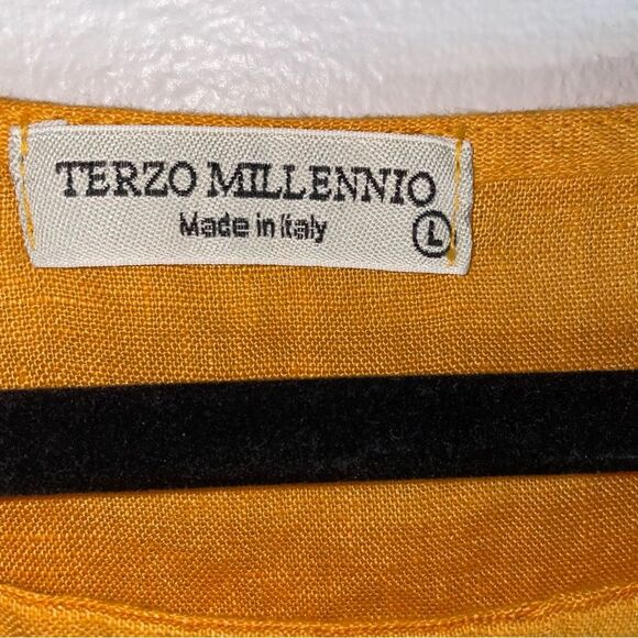 Terzo Millennio L 100% Linen Yellow Short Sleeve Top Lagenlook - Picture 4 of 8